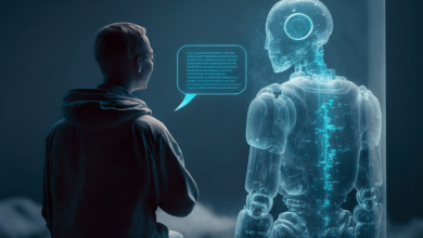 Artificial Intelligence or AI talking to a philanthopist