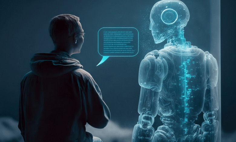 Artificial Intelligence or AI talking to a philanthopist